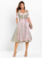 Sukienka ludowa z perełkami (2 części). Zielone sukienki bonprix, bez wzorów, z koronki, bez kołnierzyka, bez ramiączek. Za 569.99 zł.