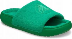 Klapki Dla Dorosłych Crocs Classic Towel Slide. Zielone klapki Crocs, bez wzorów, z materiału, bez obcasa. Za 181.99 zł.
