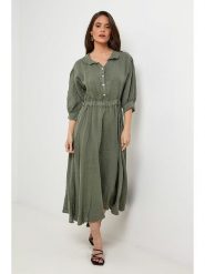 Rodier Lin Lniana sukienka w kolorze khaki rozmiar: XL/XXL. Brązowe sukienki Rodier Lin, xl, bez wzorów, ze lnu, bez kołnierzyka, bez ramiączek, maxi. Za 176.08 zł.
