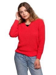 Be Wear Sweter w kolorze czerwonym rozmiar: L/XL. Czerwone swetry Be Wear, l, bez wzorów, ze splotem, bez ramiączek. Za 203.95 zł.