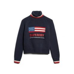 Sweter damski z golfem Superdry Americana. Niebieskie swetry Superdry, na zimę, bez wzorów, bez ramiączek. Za 415.15 zł.
