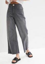 Dżinsy 7/8 Wide Fit. Szare jeansy bonprix, bez wzorów. Za 82.99 zł.