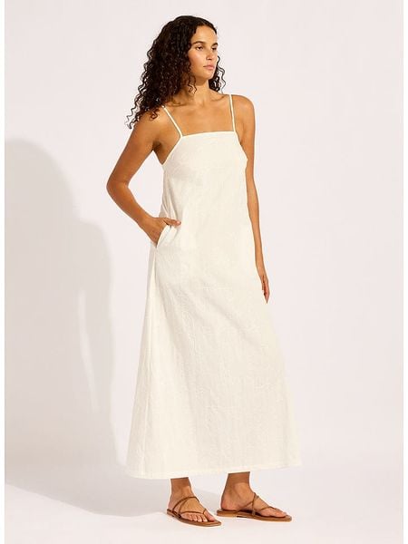 Seafolly Sukienka w kolorze białym rozmiar: L. Białe sukienki Seafolly, l, bez wzorów, z bawełny, bez kołnierzyka, bez ramiączek, maxi. Za 294.95 zł.