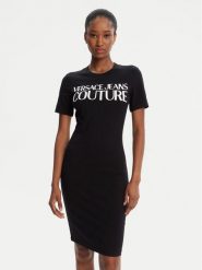 Versace Jeans Couture Sukienka codzienna 79HAOE05 CJ02E Czarny Slim Fit. Czarne sukienki Versace Jeans Couture, na co dzień, xs, bez wzorów, z bawełny, bez kołnierzyka, bez ramiączek, proste. Za 709.99 zł.