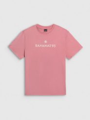 4F T-shirt loose z nadrukiem damski - różowy M. Brązowe t-shirty 4f, m, bez wzorów, z bawełny, bez kołnierzyka, bez ramiączek. Za 79.99 zł.