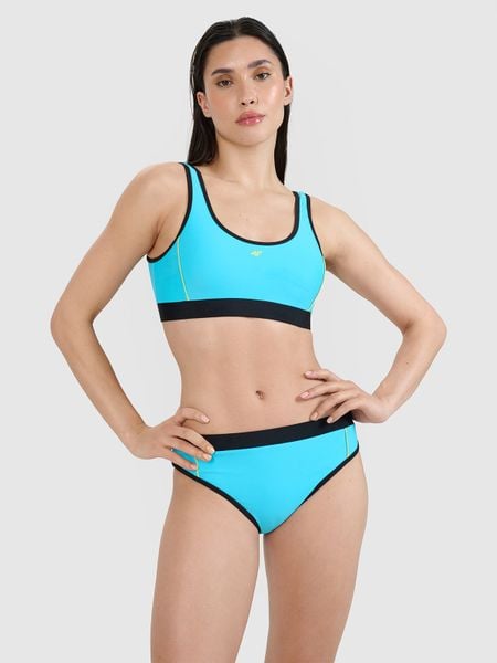4F Góra od bikini damska - niebieska L. Niebieskie szorty 4f, bez wzorów, z elastanu, eleganckie. Za 79.99 zł.
