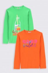 T-shirt z długim rękawem 2 pack. Pomarańczowe t-shirty MOKIDA, bez wzorów, bez kołnierzyka, bez ramiączek. W wyprzedaży za 1.00 zł.