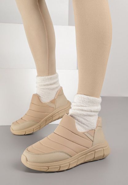 Ciemnobeżowe Pikowane Sneakersy Śniegowce na Grubej Tłoczonej Platformie Verta. Brązowe trapery i śniegowce Born2be, z jeansu. Za 69.99 zł.