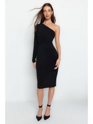 Trendyol Sukienka w kolorze czarnym rozmiar: XL. Czarne sukienki Trendyol, xl, bez wzorów, bez kołnierzyka, bez ramiączek, midi. Za 52.99 zł.