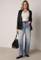 Niebieskie Szerokie Jeansy z Bawełną i Wysokim Stanem z Efektem Gradientu Canine. Niebieskie jeansy Born2be, l, bez wzorów, z podwyższonym stanem. Za 119.99 zł.