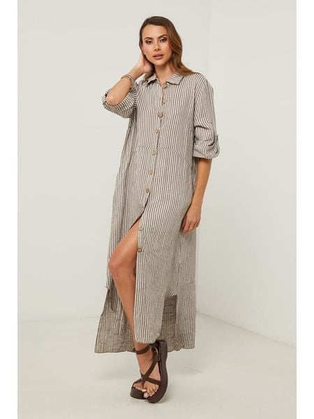 Fleur de Lin Sukienka w kolorze szarym rozmiar: XL. Brązowe sukienki Fleur de Lin, na co dzień, xl, bez wzorów, bez kołnierzyka, bez ramiączek, maxi, proste. Za 229.95 zł.