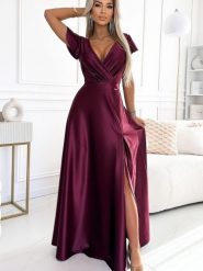 Sukienka Model Crystal 411-10 Bordo - Numoco. Czerwone sukienki Numoco, l, bez wzorów, z elastanu, wizytowe, bez kołnierzyka, plus size, bez ramiączek, maxi, kopertowe. Za 530.52 zł.