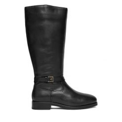 Kozaki Tommy Hilfiger. Czarne kozaki TOMMY HILFIGER, bez obcasa, na płaskiej podeszwie, bez zapięcia. Za 999.99 zł.