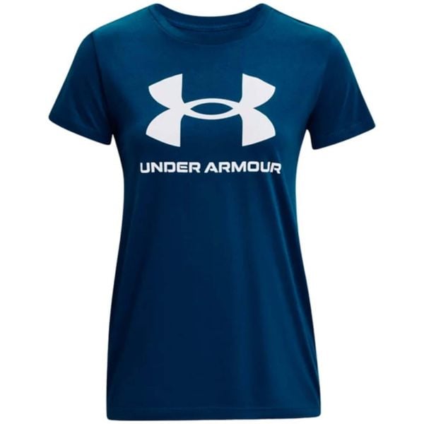 Koszulka damska Under Armour SPORTSTYLE LOGO SS. Niebieskie bluzki Under Armour, s, bez wzorów, sportowe, bez kołnierzyka, bez ramiączek. Za 64.00 zł.