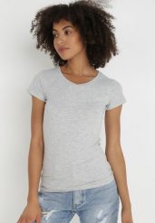 Jasnoszary T-shirt Nysalphia. Szare t-shirty Born2be, l, bez wzorów, z bawełny, bez kołnierzyka, bez ramiączek. Za 24.99 zł.