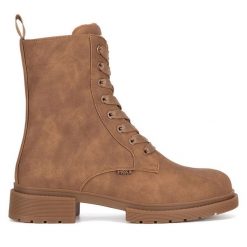 Botki MEXX. Brązowe botki Mexx, bez wzorów, bez obcasa, na płaskiej podeszwie, bez zapięcia. Za 299.99 zł.