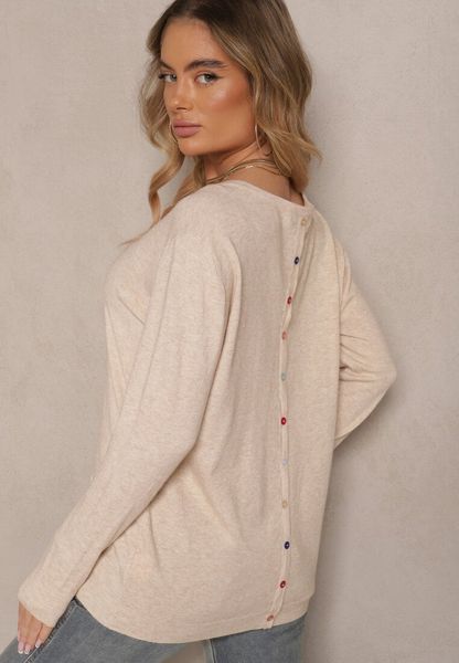 Beżowy Sweter z Kaszmirem Ozdobiony Kieszeniami Saniswena. Brązowe swetry Renee, uniwersalny, bez wzorów, z kaszmiru, bez ramiączek. Za 89.99 zł.