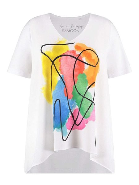 SAMOON Koszulka w kolorze białym rozmiar: 46. Białe bluzki Samoon, bez wzorów, z bawełny, bez kołnierzyka, bez ramiączek. Za 74.81 zł.