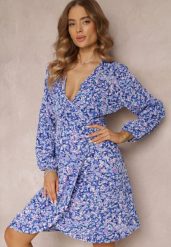 Granatowa Sukienka Midi z Kopertowym Dekoltem i Gumką w Talii Sorioli. Niebieskie sukienki Renee, na co dzień, l, bez wzorów, eleganckie, bez kołnierzyka, plus size, bez ramiączek, midi, kopertowe. Za 69.99 zł.
