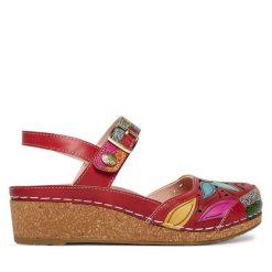 Sandały Laura Vita. Czerwone sandały Laura Vita, bez wzorów, bez obcasa, na płaskiej podeszwie, bez zapięcia. Za 429.99 zł.