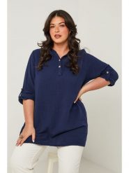 Curvy Lady Tunika w kolorze granatowym rozmiar: 44/46. Niebieskie tuniki Curvy Lady, bez wzorów, klasyczne, bez kołnierzyka, bez ramiączek. Za 144.95 zł.