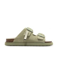 Sandały D. Franklin Vibe z klamrą. Zielone sandały D.Franklin, bez wzorów, z zamszu, eleganckie, bez obcasa, bez zapięcia. Za 265.50 zł.