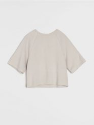 Bluza comfort z krótkim rękawem z dodatkiem wiskozy - kremowy. Białe bluzy Sinsay, l, bez wzorów, z dzianiny, bez kaptura. Za 39.99 zł.