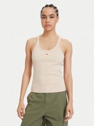 Tommy Jeans Top Racerback DW0DW22264 Biały Slim Fit. Białe topy Tommy Jeans, xxs, bez wzorów, z bawełny, bez kołnierzyka, bez ramiączek. Za 169.99 zł.