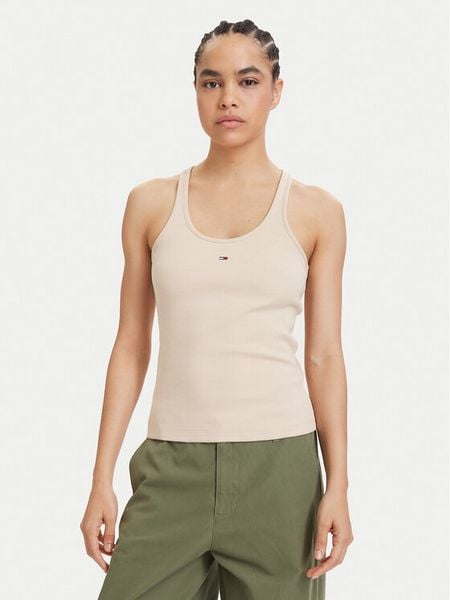 Tommy Jeans Top Racerback DW0DW22264 Biały Slim Fit. Białe topy Tommy Jeans, xl, bez wzorów, z bawełny, bez kołnierzyka, bez ramiączek. Za 113.99 zł.