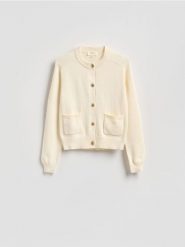 Bawełniany kardigan - złamana biel. Kardigany Reserved, l, bez wzorów, z bawełny. Za 199.99 zł.