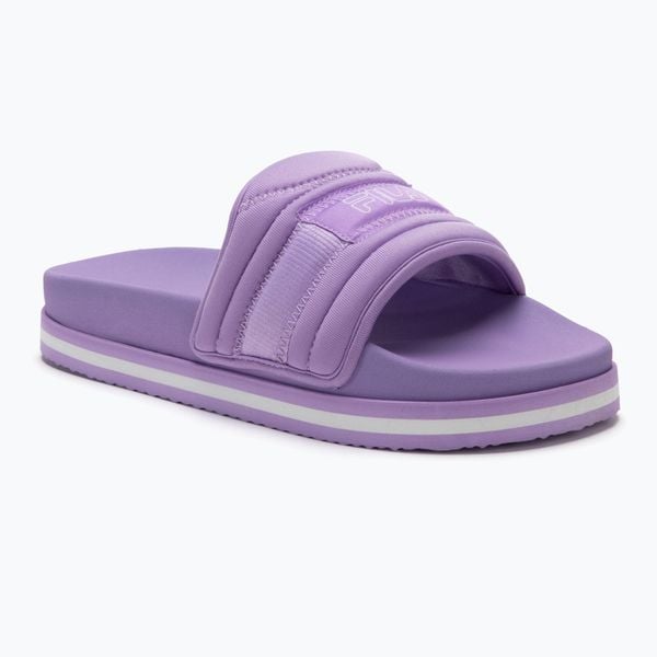 Klapki damskie FILA Morro Bay Zeppa Lounge. Fioletowe klapki Fila, bez wzorów, bez obcasa. Za 119.99 zł.