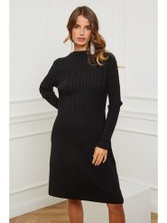 Joséfine Sukienka dzianinowa "Garcy" w kolorze czarnym rozmiar: XL. Czarne sukienki Joséfine, xl, bez wzorów, z dzianiny, bez kołnierzyka, bez ramiączek, midi, rozkloszowane. Za 170.87 zł.