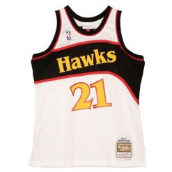 Koszulka NBA Atlanta Hawks Dominique Wilkins. Białe bluzki Mitchell & Ness, bez wzorów, sportowe, bez kołnierzyka, bez ramiączek. Za 577.00 zł.
