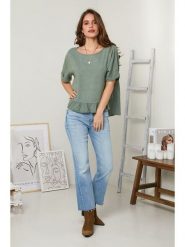 Le Monde du Lin Lniana bluzka w kolorze zielonym rozmiar: 34/36. Zielone bluzki Le Monde du Lin, bez wzorów, ze lnu, bez kołnierzyka, bez ramiączek. Za 121.99 zł.