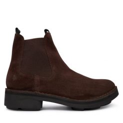 Sztyblety Fly London. Brązowe botki Fly London, bez wzorów, bez obcasa, na płaskiej podeszwie, bez zapięcia. Za 529.99 zł.
