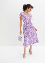 Sukienka midi z siateczki. Fioletowe sukienki bonprix, bez wzorów, bez kołnierzyka, bez ramiączek, midi. Za 179.99 zł.