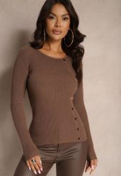 Ciemnobrązowy Sweter z Wiskozą Ozdobiony Metalicznymi Aplikacjami Malittia. Brązowe swetry Renee, na zimę, m, z aplikacjami, z wiskozy, bez ramiączek. Za 84.99 zł.