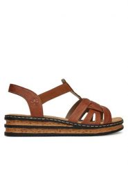 Rieker Sandały CEO-62918-22 Brązowy. Brązowe sandały Rieker, bez wzorów, z syntetyku, bez obcasa, na koturnie, bez zapięcia. Za 299.99 zł.