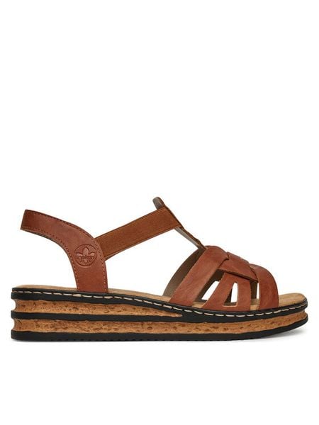 Rieker Sandały CEO-62918-22 Brązowy. Brązowe sandały Rieker, bez wzorów, z syntetyku, bez obcasa, na koturnie, bez zapięcia. Za 299.99 zł.