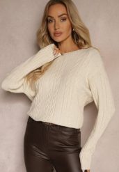 Jasnobeżowy Sweter z Bawełną Wiskozą i Ozdobnym Splotem Viacelia. Brązowe swetry Renee, l, bez wzorów, z bawełny, bez ramiączek. Za 84.99 zł.