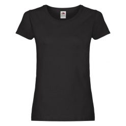 Oryginalna Koszulka Damska. Czarne bluzki FRUIT OF THE LOOM, m, bez wzorów, sportowe, bez kołnierzyka, bez ramiączek. Za 27.99 zł.