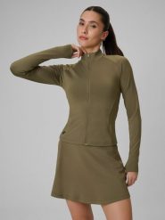 4F Bluza treningowa slim szybkoschnąca damska - oliwkowa M. Brązowe bluzy 4f, m, bez wzorów, ze skóry, bez kaptura. Za 179.99 zł.