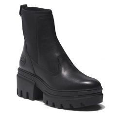 Botki Timberland. Czarne botki Timberland, bez wzorów, bez obcasa, na słupku, bez zapięcia. Za 599.99 zł.