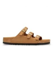 Birkenstock Skórzane klapki "Florida" w kolorze jasnobrązowym rozmiar: 36. Brązowe klapki Birkenstock, bez wzorów, z otwartym noskiem, bez obcasa. Za 440.28 zł.