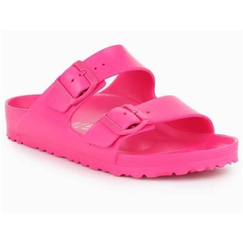 Klapki damskie Birkenstock Arizona Eva. Czerwone klapki Birkenstock, bez wzorów, z materiału, bez obcasa. Za 349.99 zł.