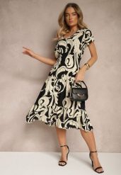 Czarna Bawełniana Sukienka z Abstrakcyjnym Motywem i Guzikami Talivea. Czarne sukienki Renee, na co dzień, na lato, l, bez wzorów, z bawełny, eleganckie, bez kołnierzyka, bez ramiączek, midi, proste. Za 39.99 zł.