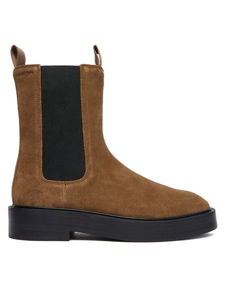 Calvin Klein Sztyblety YW0YW01969 Beżowy. Brązowe botki Calvin Klein, bez wzorów, ze skóry, bez obcasa, na płaskiej podeszwie, bez zapięcia. Za 899.99 zł.