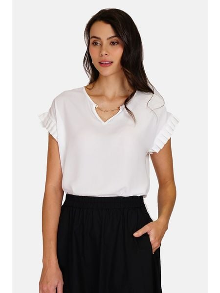 ASSUILI Bluzka w kolorze białym rozmiar: 38. Białe bluzki Assuili, bez wzorów, klasyczne, bez kołnierzyka, bez ramiączek. Za 87.40 zł.