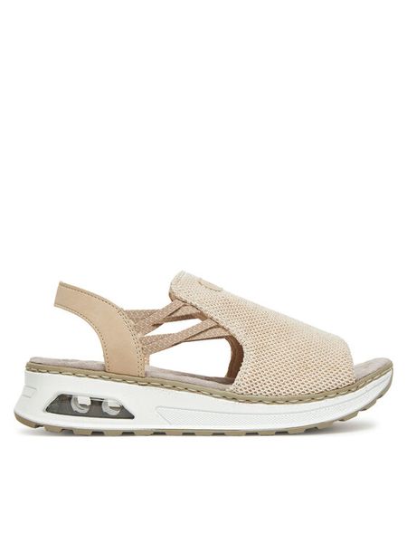Rieker Sandały 65661-60 Beżowy. Brązowe sandały Rieker, bez wzorów, z materiału, bez obcasa, na płaskiej podeszwie, bez zapięcia. Za 329.99 zł.