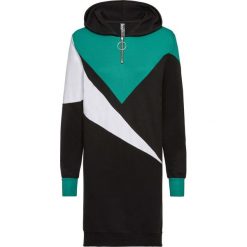 Sukienka dresowa bonprix czarno-zielony wzorzysty. Czarne sukienki bonprix, z aplikacjami, z dresówki, sportowe, bez kołnierzyka, bez ramiączek, sportowe. Za 129.99 zł.